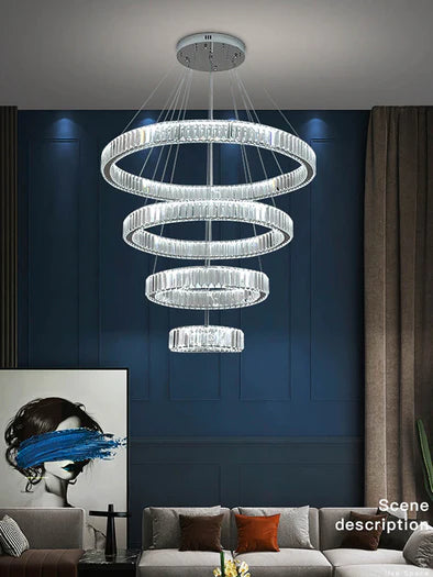 Load image into Gallery viewer, Premium High Ceiling Crystals Rings Chandeliers For 2 Story Foyer &amp;amp; Stair Way  luxury Led chandeliers by Gloss

