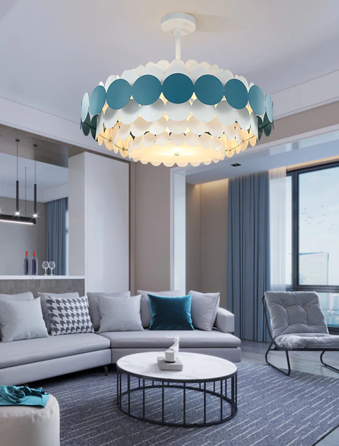 L9049 Modern Hanging chandelier Green-color Dimming Adjustable Hanging Cord Bedroom Iron Simple Creative Living Room Chandelier Warm and Romantic Flush Mount Ceiling Lighting Fixture
