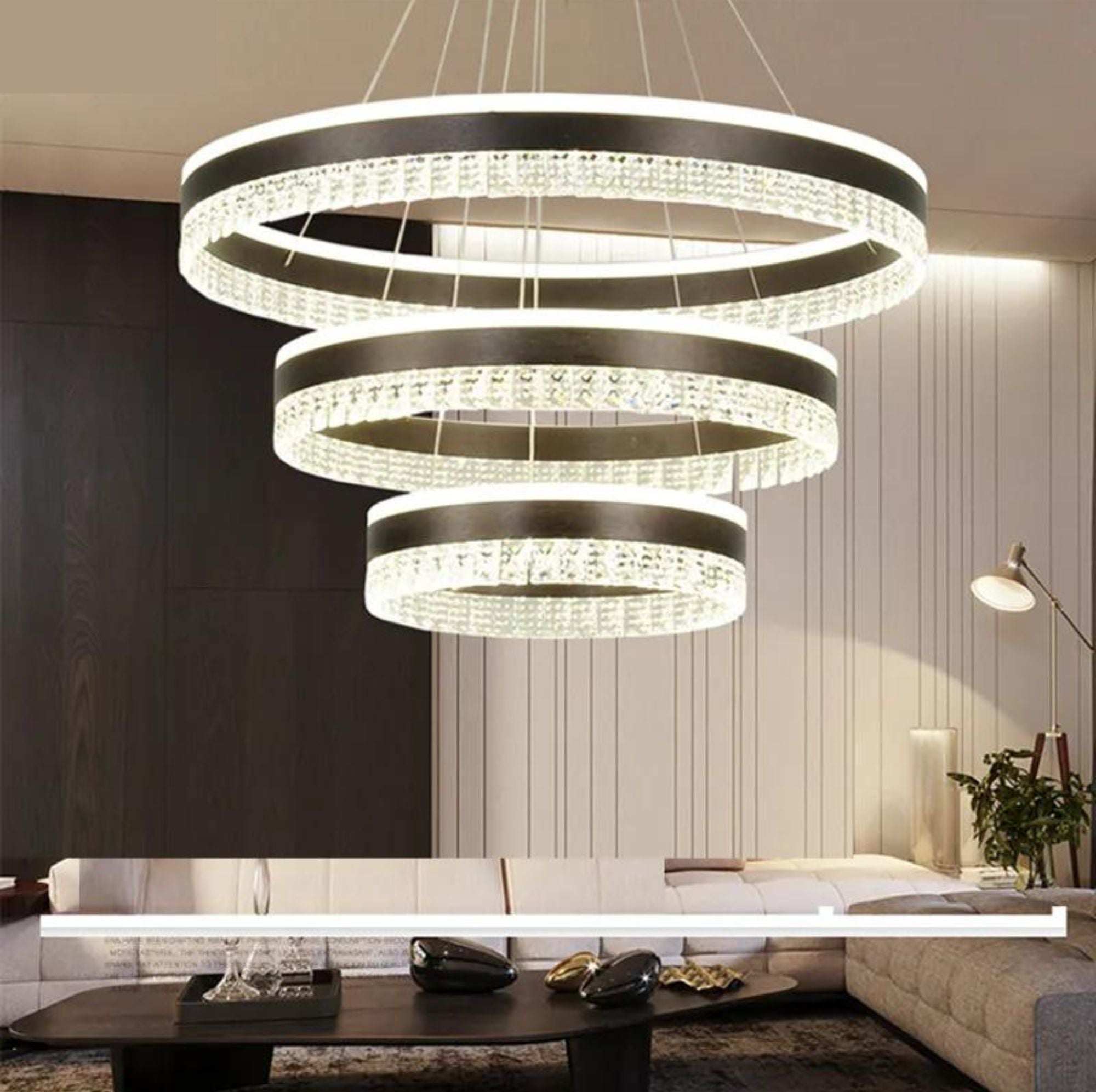 6500/3 Modern Round Circle Rectangle Shape Beautiful Three Rings Clear Crystal Chandelier