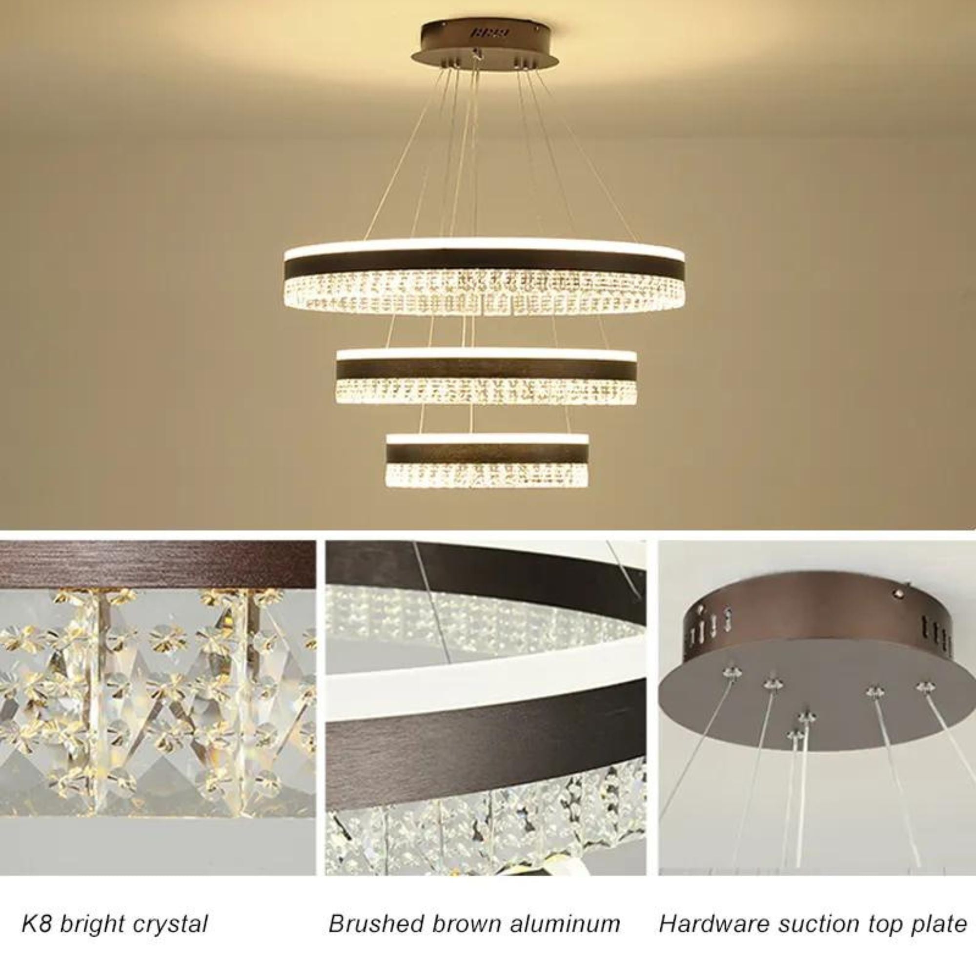 6500/3 Modern Round Circle Rectangle Shape Beautiful Three Rings Clear Crystal Chandelier