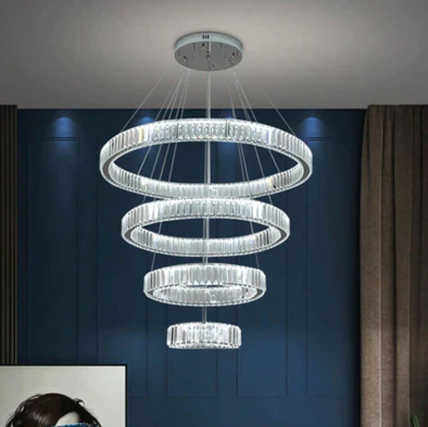 Premium High Ceiling Crystals Rings Chandeliers For 2 Story Foyer & Stair Way  luxury Led chandeliers by Gloss