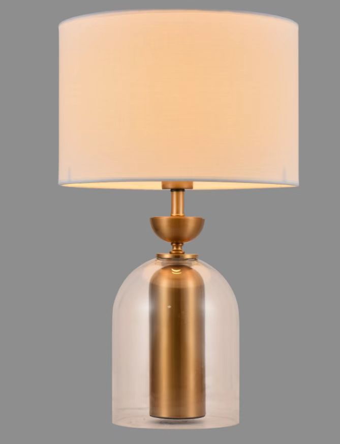 T9654 Luxury Martha Table Lamp features a Glass design with a Brass inner and White Linen shade. for bedroom, living room, office, children's room, girl's room, dorm room table