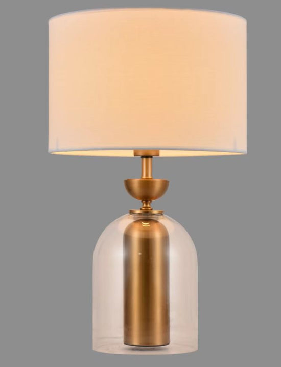 Luxury Martha Table Desk Lamp features a Glass design with a Brass inner and White Linen shade, for bedroom, living room, office, children's room, hotels' s room, dorm room table by Gloss (T9654)